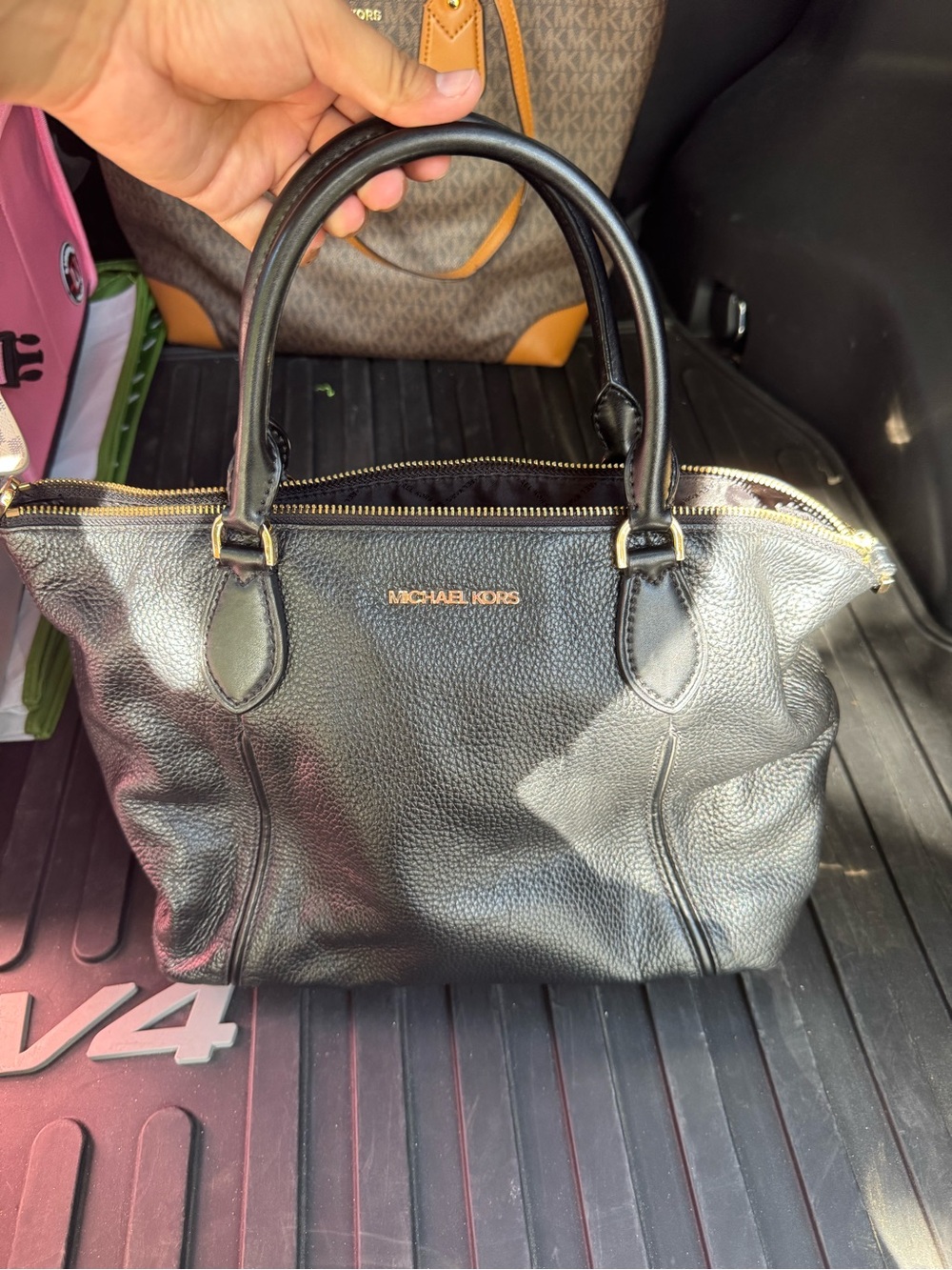 Michael Kors Black Pebbled Leather Tote with Gold Hardware